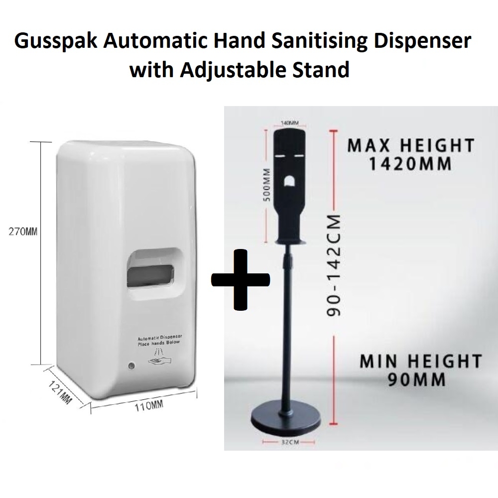 Gusspak Automatic Contactless Touch Free Hand Sanitising Dispenser Station 1000ml Plus Stand